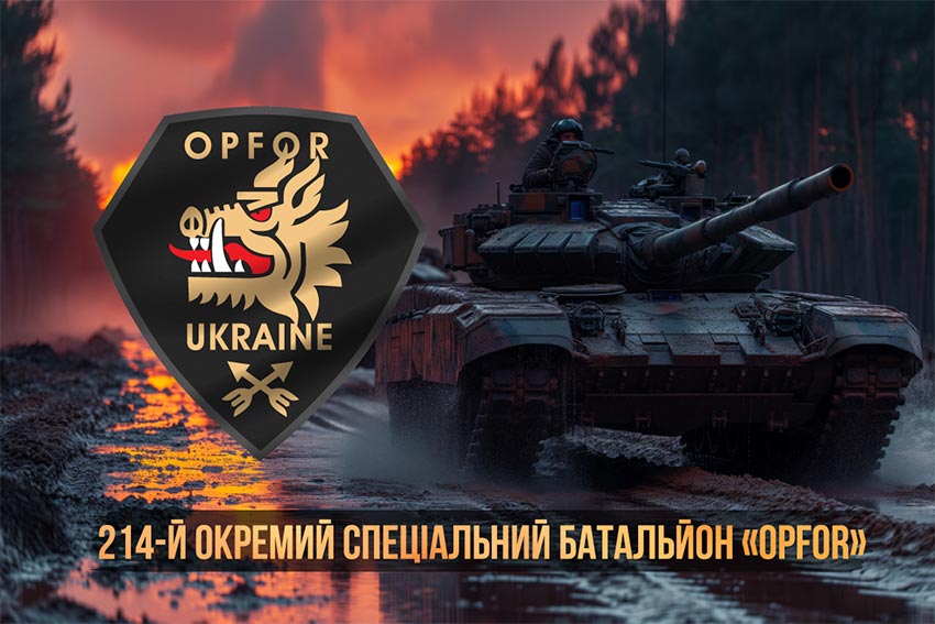 Прапор 214 Окремого спеціального батальйона «OPFOR» (214 ОСпБ) ЗСУ танки на марші