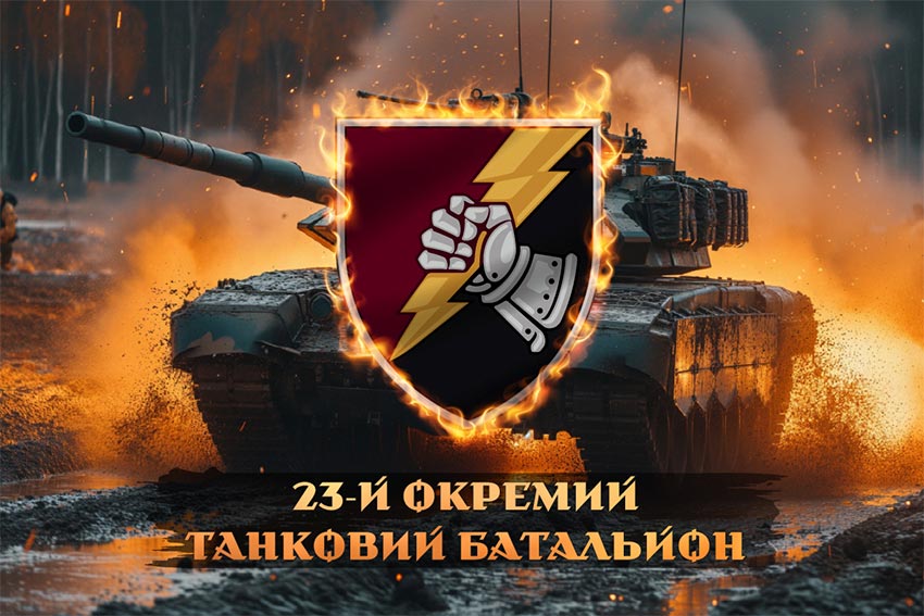 Прапор 23 ОТБ (окремого танкового батальйона) ДШВ ЗСУ танк у бою