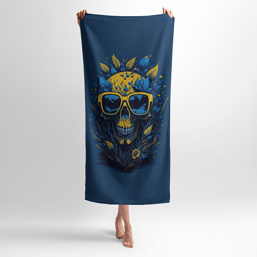 Череп у квітах Синьо жовтий Skull in flowers Blue and yellow