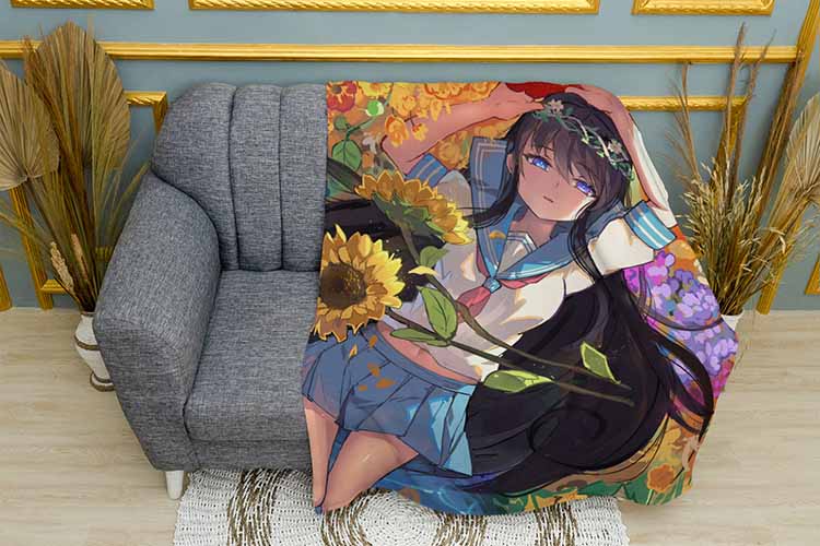 Дівчина Поле з квітами Аніме Girl Field of flowers Аnime