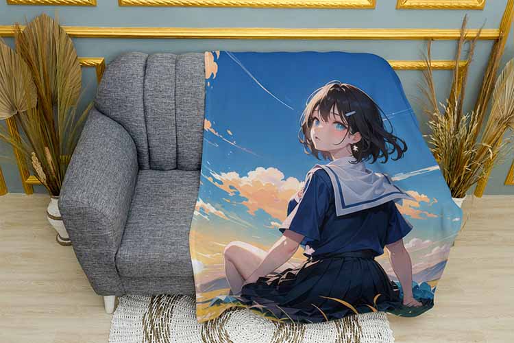 The girl is sitting in the field Anime