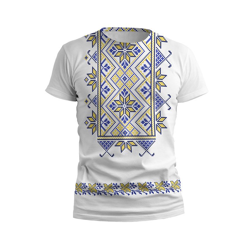 Футболка дитяча спортивна Квіткова вишиванка Біла Floral embroidery White жовто-блакитний