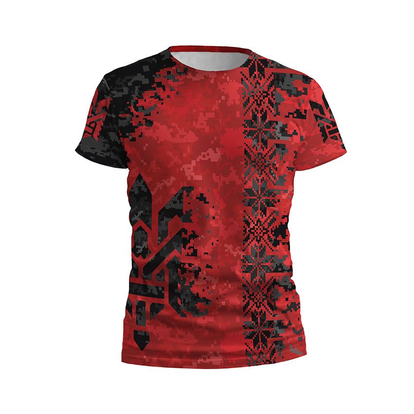 Футболка дитяча спортивна Вишиванка Червоно-чорна Embroidery Red and black