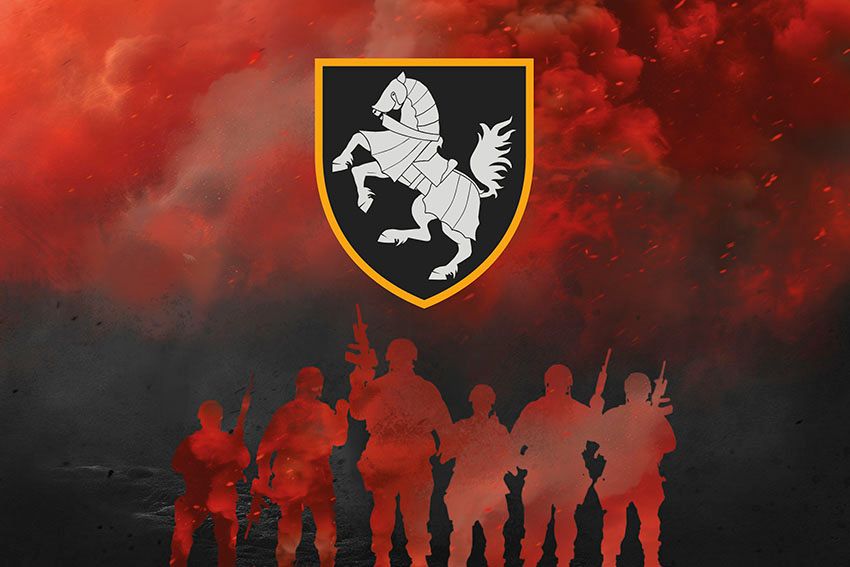 Прапор 1 окремої танкової бригади (1 ОТБр) Сіверської СВ ЗСУ Воїни світла червоно чорний