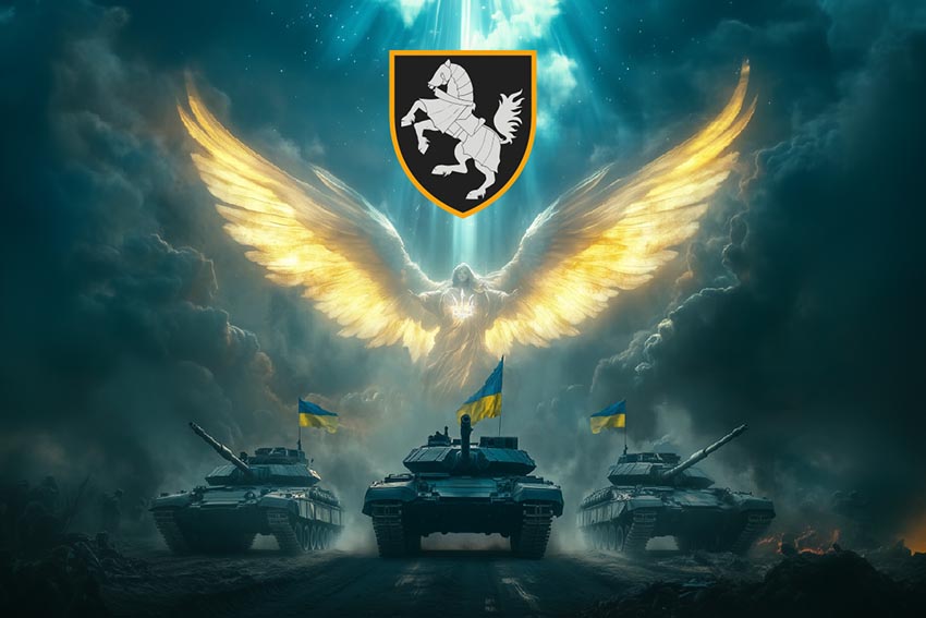 Прапор 1 окремої танкової бригади (1 ОТБр) Сіверської Янгол ЗСУ синій