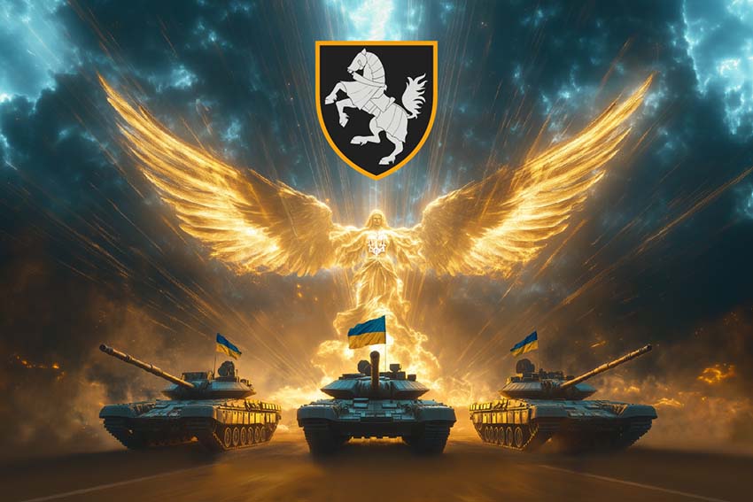 Прапор 1 окремої танкової бригади (1 ОТБр) Сіверської Янгол ЗСУ золотий