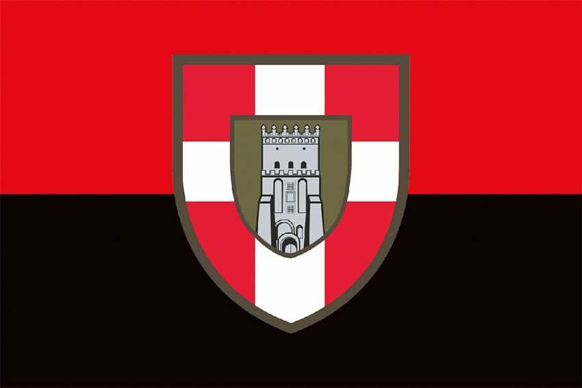 Прапор 100 окремої механізованої бригади (100 ОМБр) СВ ЗСУ червоно чорний