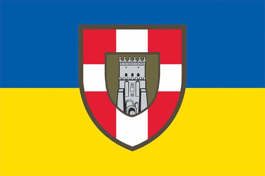 Прапор 100 окремої механізованої бригади (100 ОМБр) СВ ЗСУ синьо жовтий