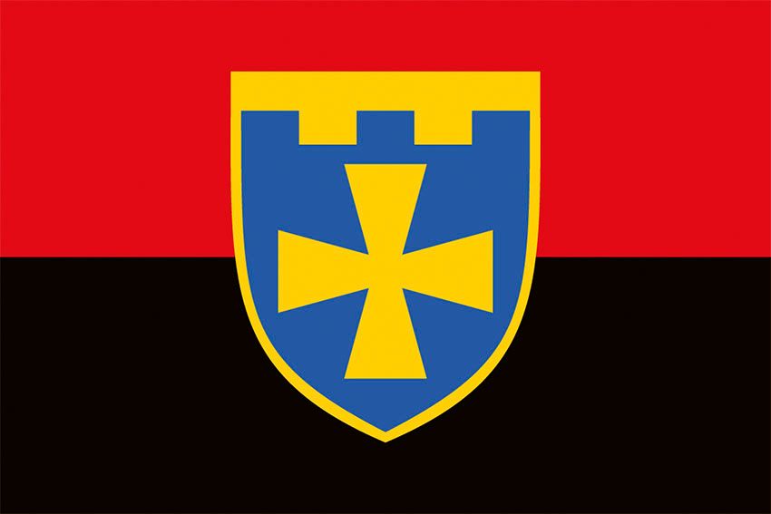 Прапор 116 окремої бригади територіальної оборони (116 ОБрТрО) ЗСУ червоно чорний