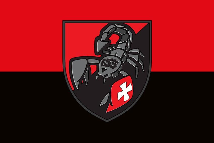 Прапор 155 окремої механізованої бригади імені Анни Київської (155 ОМБр) СВ ЗСУ червоно чорний