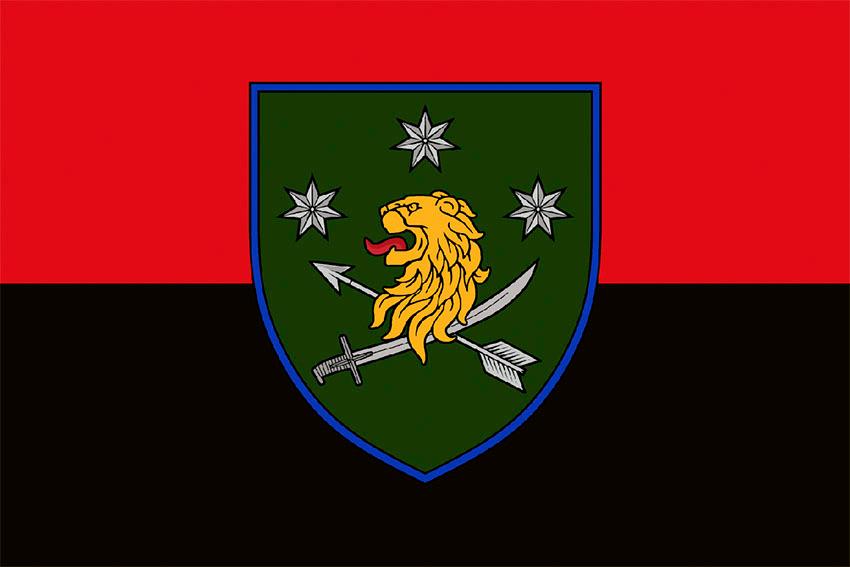 Прапор 157 окремої механізованої бригади (157 ОМБр) СВ ЗСУ червоно чорний