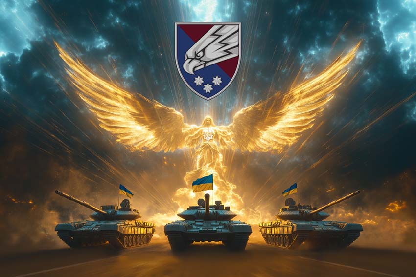 Прапор 25 окремої повітряно десантної бригади (25 ОПДБр) Січеславської ДШВ Янгол ЗСУ золотий