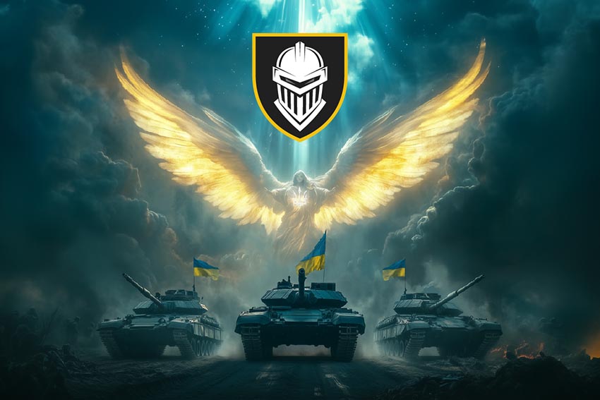 Прапор 3 окремої танкової Залізної бригади (3 ОТБр) Янгол ЗСУ синій