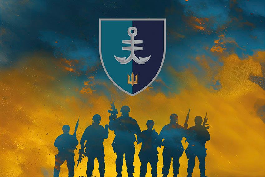 Прапор 35 окремої бригади морської піхоти (35 ОБрМП) імені Михайла Остроградського ВМС ЗСУ Воїни світла синьо жовтий