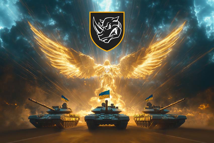 Прапор 4 окремої танкової бригади (4 ОТБр) імені Івана Виговського Янгол ЗСУ золотий