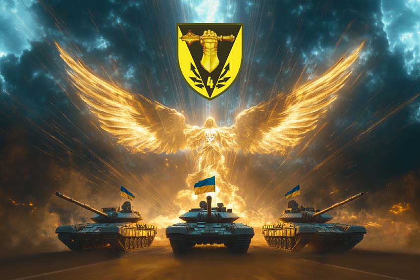 Прапор 4 окремої танкової бригади (4 ОТБр) імені Івана Виговського Янгол ЗСУ золотий
