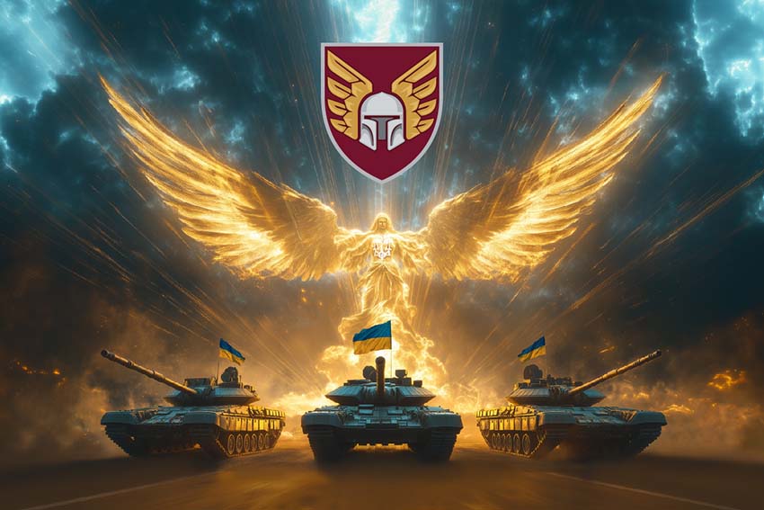 Прапор 46 ОАеМБр (окремої аеромобільної бригади) ДШВ Янгол ЗСУ золотий