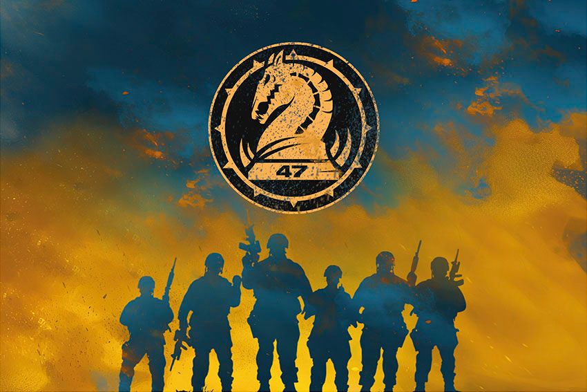 Прапор 47 окремої механізованої бригади «Маґура» (47 ОМБр) ЗСУ Воїни світла синьо жовтий