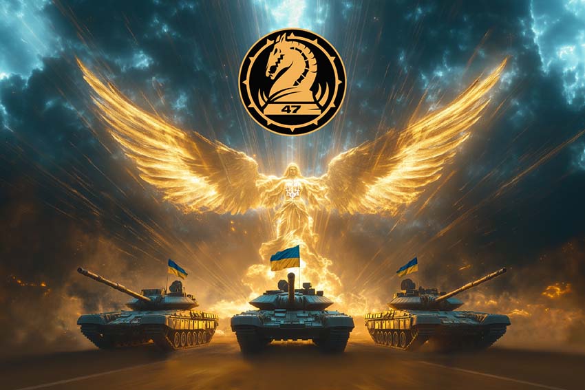 Прапор 47 окремої механізованої бригади «Маґура» (47 ОМБр) ЗСУ Янгол ЗСУ золотий