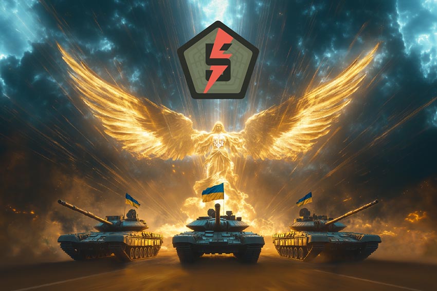 Прапор 5 окремої штурмової Київської бригади (5 ОШБр) Янгол ЗСУ золотий