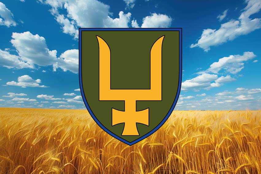 Прапор 53 окремої механізованої бригади (53 ОМБр) імені Володимира Мономаха ЗСУ пшеничне поле