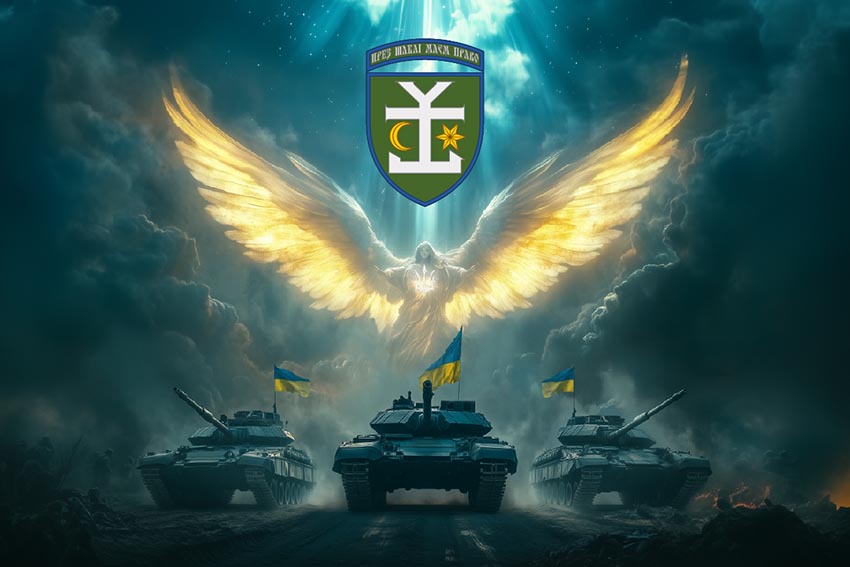 Прапор 54 окремої механізованої бригади (54 ОМБр) імені Івана Мазепи Янгол ЗСУ синій