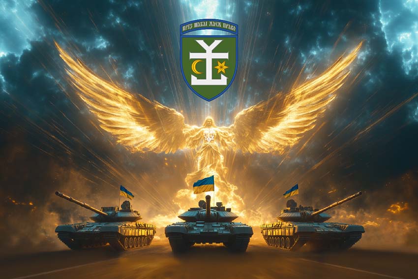 Прапор 54 окремої механізованої бригади (54 ОМБр) імені Івана Мазепи Янгол ЗСУ золотий