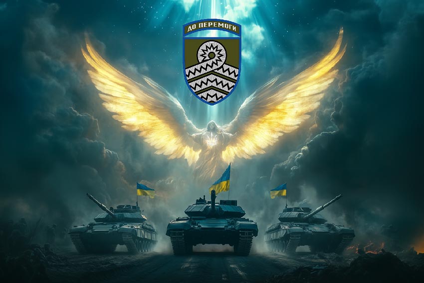 Прапор 59 окремої штурмової бригади імені Якова Гандзюка (59 ОШБр) Янгол ЗСУ синій