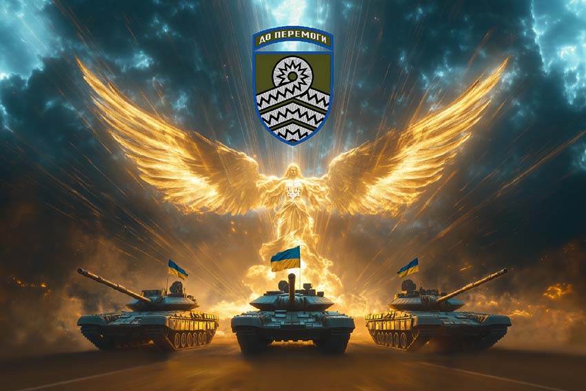 Прапор 59 окремої штурмової бригади імені Якова Гандзюка (59 ОШБр) Янгол ЗСУ золотий