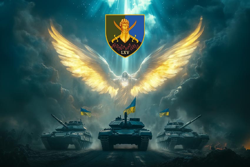 Прапор 65 окремої механізованої бригади (65 ОМБр) Янгол ЗСУ синій