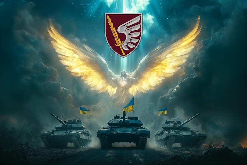 Прапор 79 окремої десантно штурмової Таврійської бригади (79 ОДШБр) ДШВ Янгол ЗСУ синій