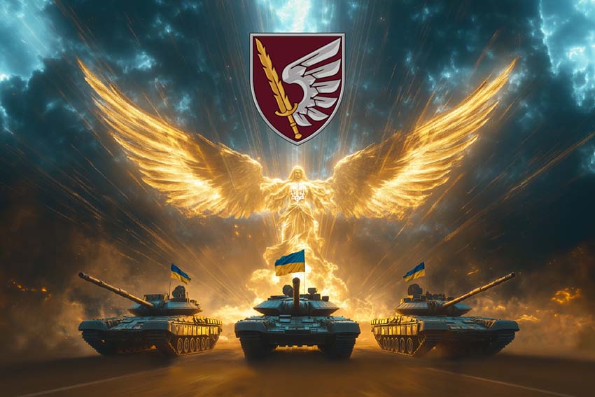 Прапор 79 окремої десантно штурмової Таврійської бригади (79 ОДШБр) ДШВ Янгол ЗСУ золотий