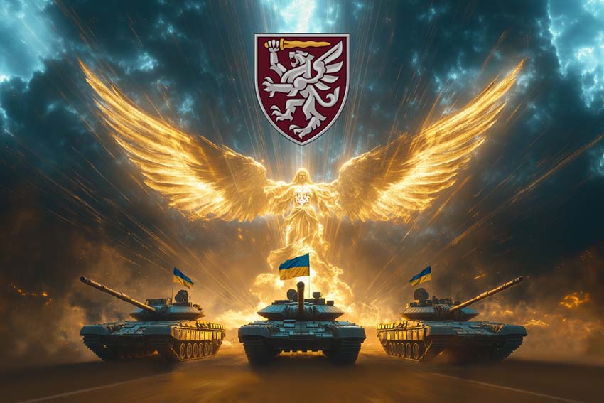 Прапор 80 окремої десантно штурмової Галицької бригади (80 ОДШБр) ДШВ Янгол ЗСУ золотий