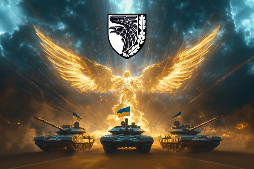 Прапор 93 окремої механізованої бригади (93 ОМБр) «Холодний Яр» Янгол ЗСУ золотий