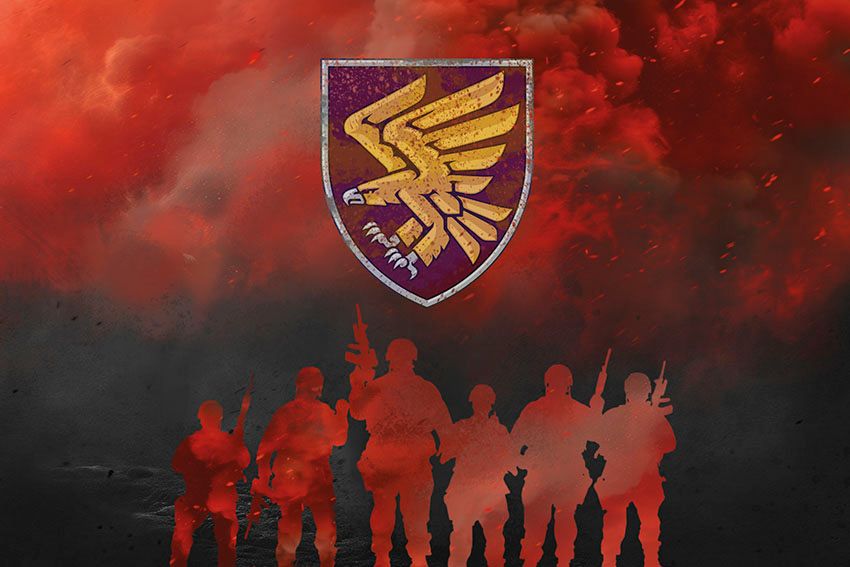 Прапор 95 окремої десантно штурмової Поліської бригади (95 ОДШБр) ДШВ ЗСУ Воїни світла червоно чорний