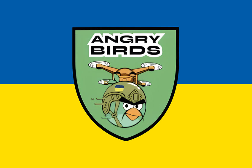 Прапор Зведеного загону ударних БПЛА «Злі птахи» ЗСУ синьо жовтий