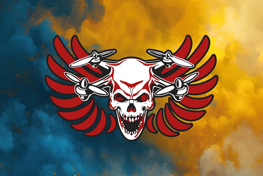 Прапор батальйону безпілотних систем 44 ОМБр СВ ЗСУ синьо жовтий світанок