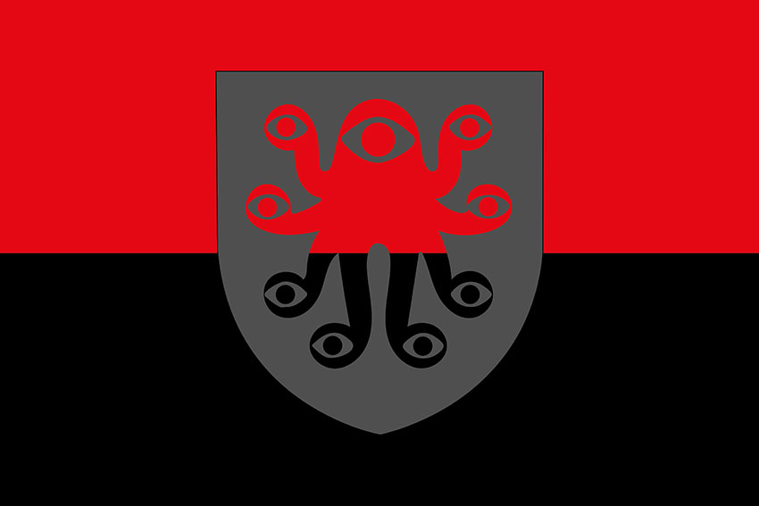 Прапор підрозділу БПЛА 38 ОБрМП ВМС ЗСУ червоно чорний