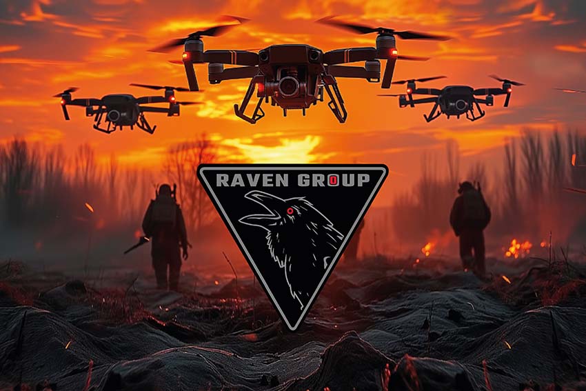 Прапор підрозділу Української добровольчої армії «Raven Group» ГУР МОУ дрони