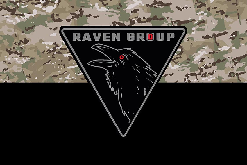 Прапор підрозділу Української добровольчої армії «Raven Group» ГУР МОУ камуфляж чорний