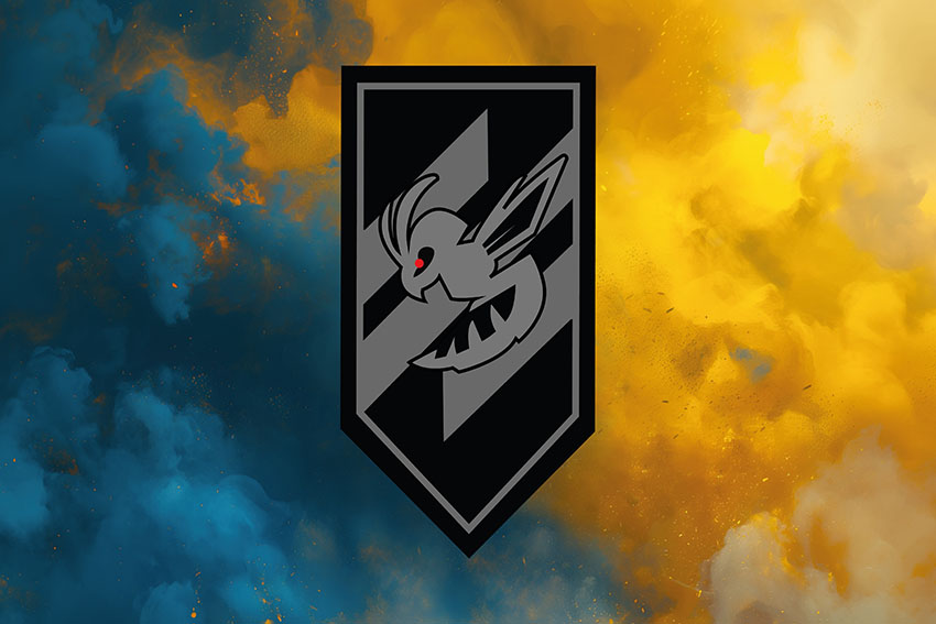 Прапор підрозділу розвідувально ударних БПЛА «Шершень» 3 ОШБр ЗСУ синьо жовтий світанок