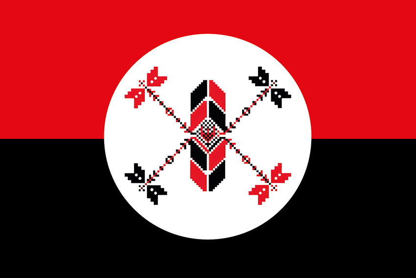 Прапор підрозділу ударних та розвідувальних БПЛА «Тінь» ЗСУ червоно чорний