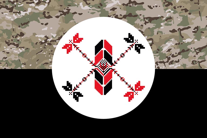 Прапор підрозділу ударних та розвідувальних БПЛА «Тінь» ЗСУ камуфляж чорний