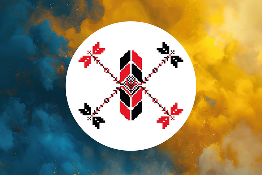 Прапор підрозділу ударних та розвідувальних БПЛА «Тінь» ЗСУ синьо жовтий світанок