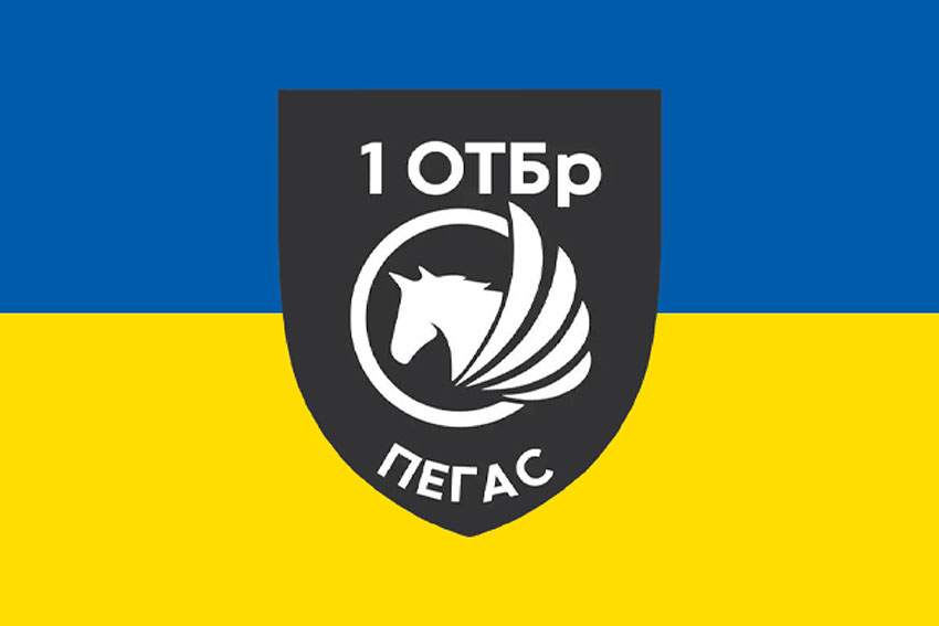 Прапор роти ударних БПЛА 1 ОТБр Сіверської ЗСУ синьо жовтий