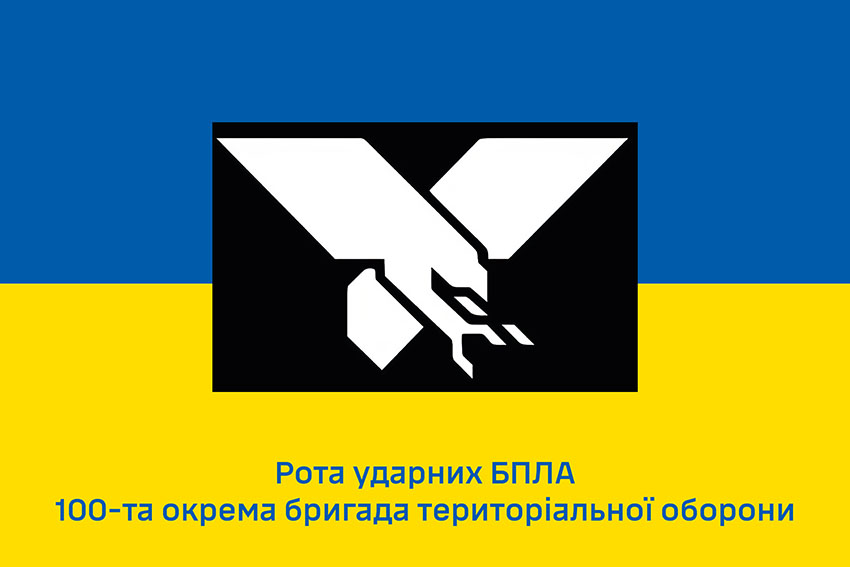 Прапор роти ударних БПЛА 100 ОБрТрО ЗСУ синьо жовтий