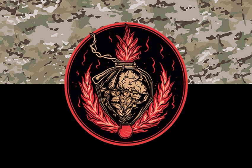 Прапор роти ударних БПЛА 2 мехбату 47 ОМБр «Маґура» ЗСУ камуфляж чорний