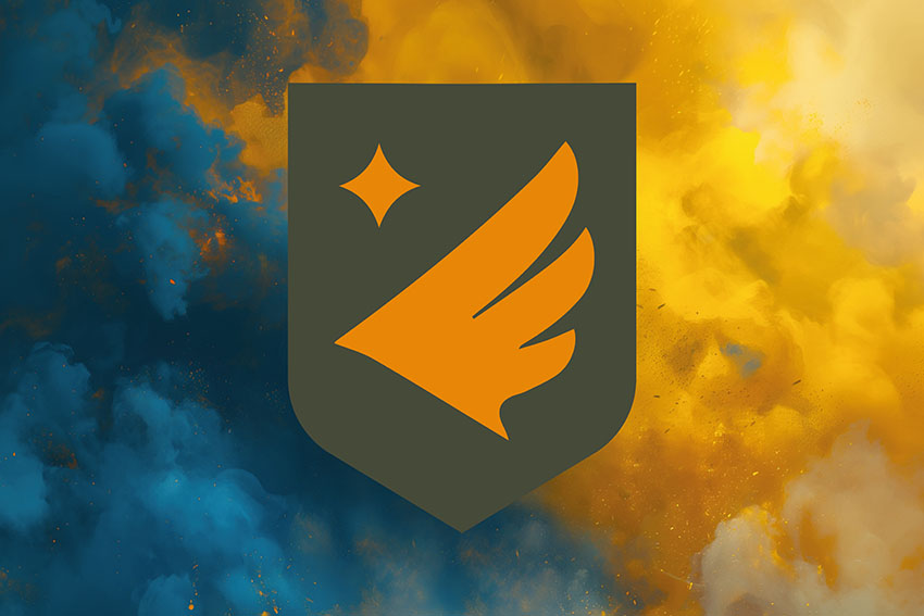 Прапор роти ударних БПЛА 411 ОБ БпАК «Яструби» ЗСУ синьо жовтий світанок