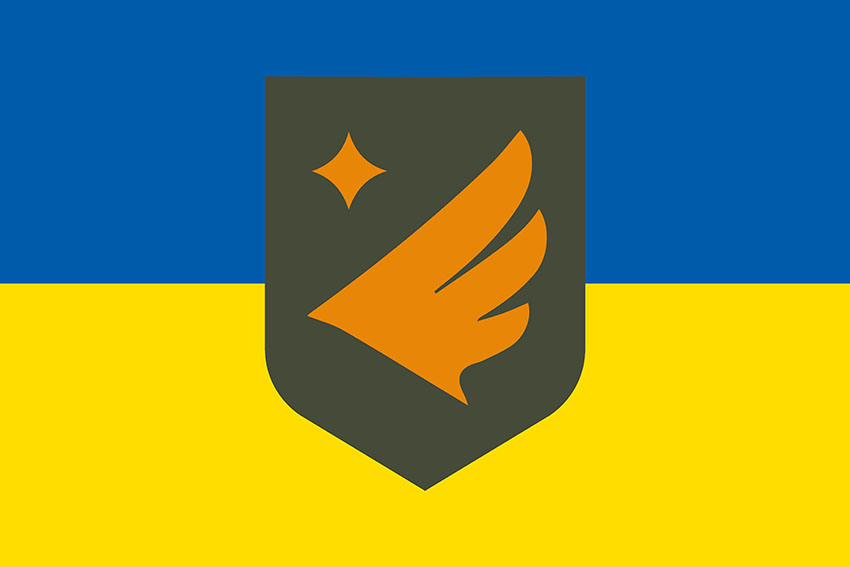 Прапор роти ударних БПЛА 411 ОБ БпАК «Яструби» ЗСУ синьо жовтий