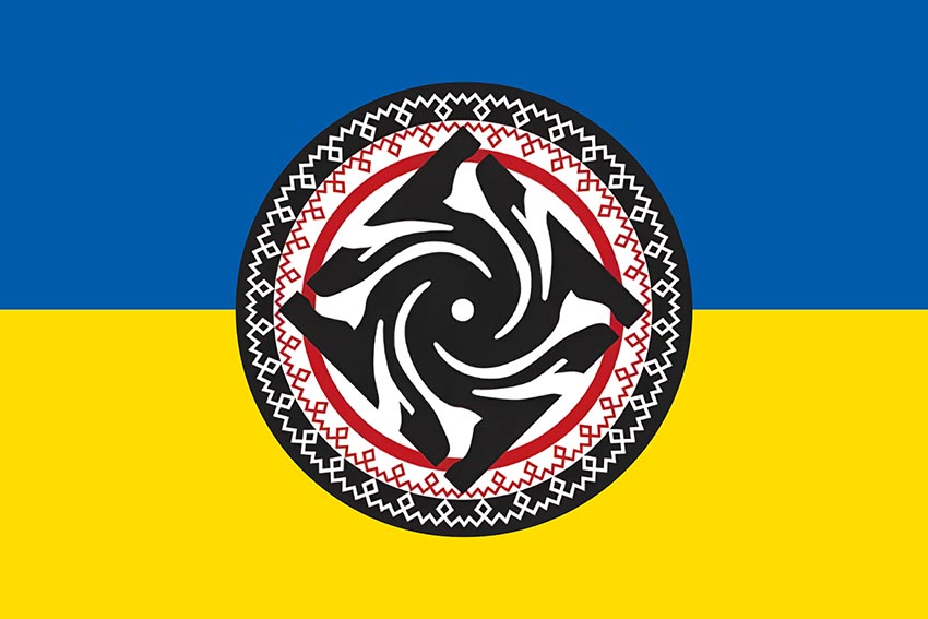 Прапор роти ударних БПЛА 46 ОАеМБр ДШВ ЗСУ синьо жовтий